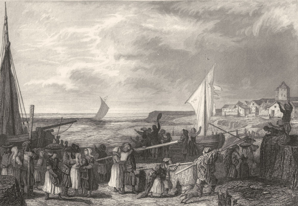 FINISTÈRE. Retour des Pecheurs Cote de Concarneau 1844 old antique print